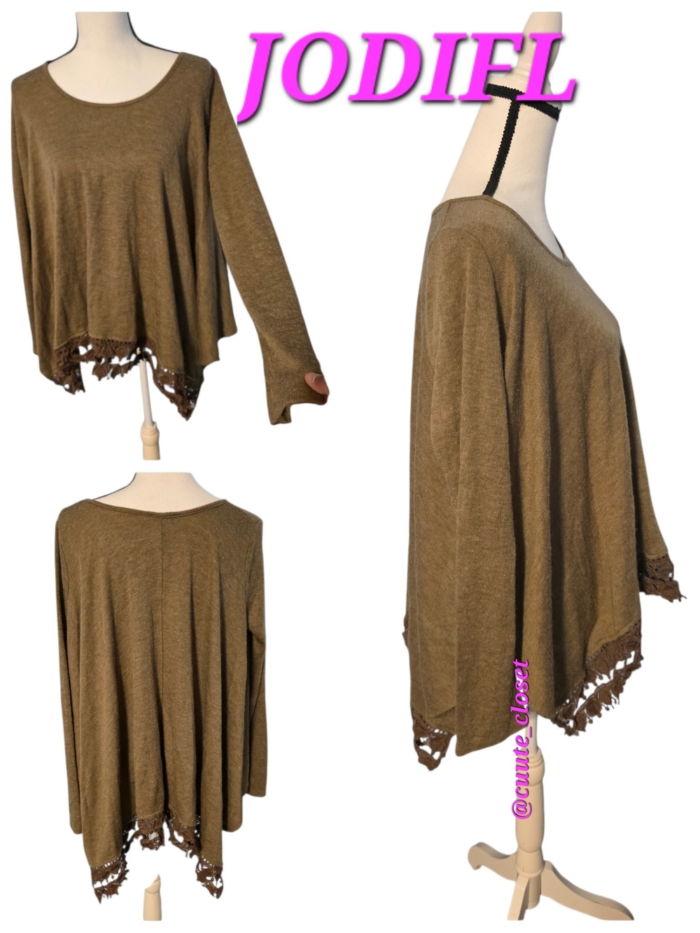 Jodifl Olive Green Crochet-Hem Poncho Sweater Style
